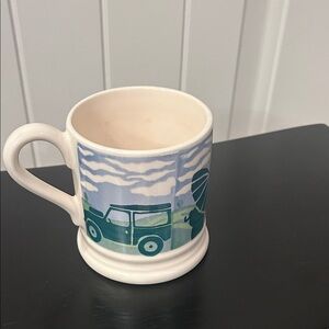 Collectible Emma Bridgwater handmade in England Jeep Dog rainy day cup signed